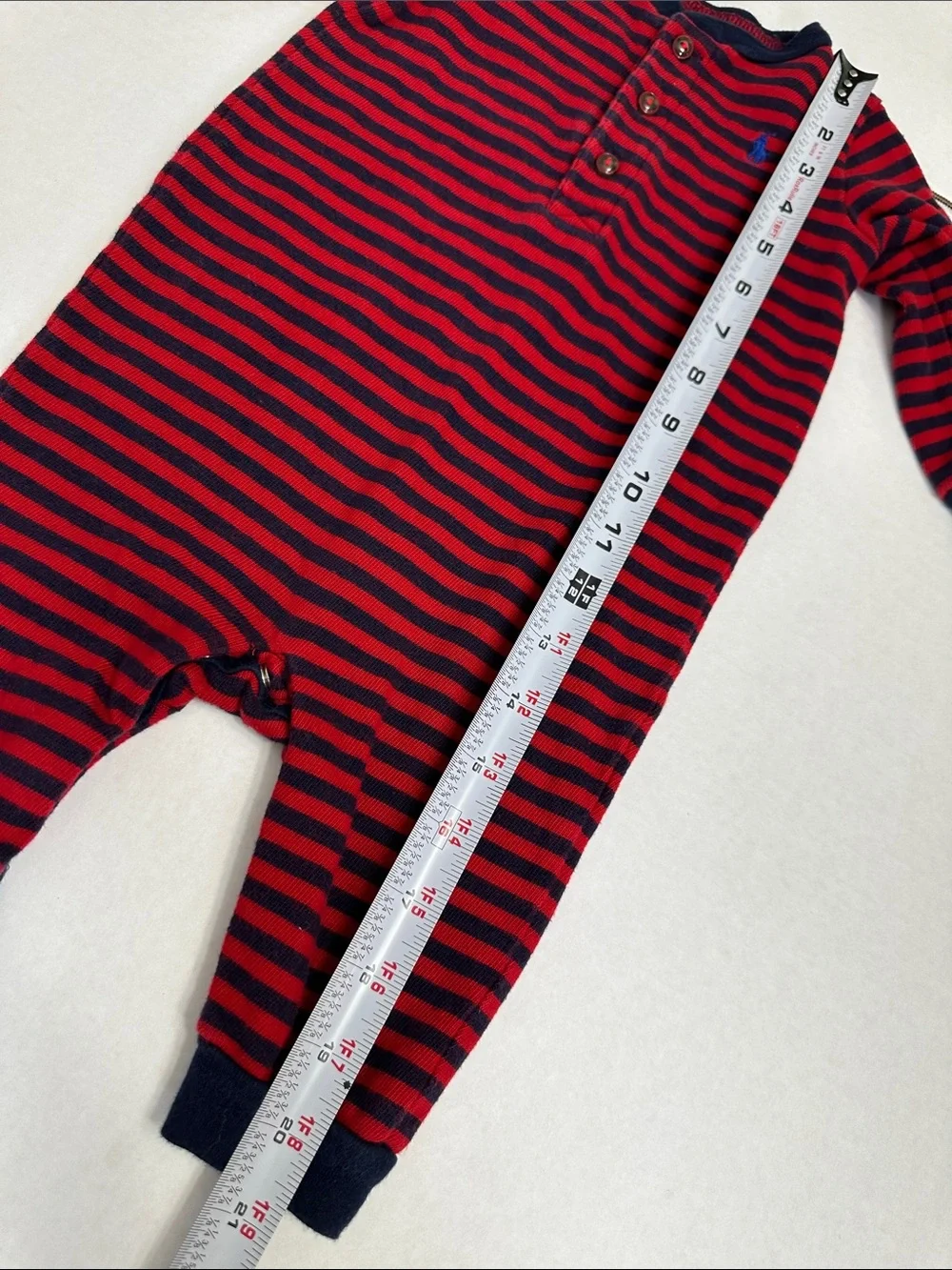Ralph Lauren Baby One Piece Bodysuit Red Navy Stripes Snap Button 6 Months